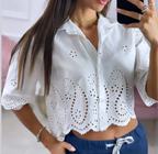 Blusa bordado inglês manga curta - Boémista Store