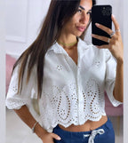 Boémista Store - Blusa VIANESA em bordado inglês de manga curta -  - #tag1# - #tag2#